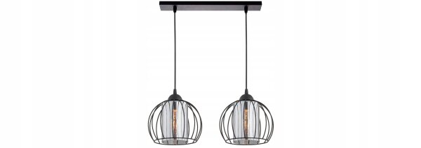 Pendelleuchte Glas Draht Schwarz E27 L:40 cm 2-flammig