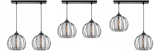 Pendelleuchte Glas Draht Schwarz E27 L:40 cm 2-flammig