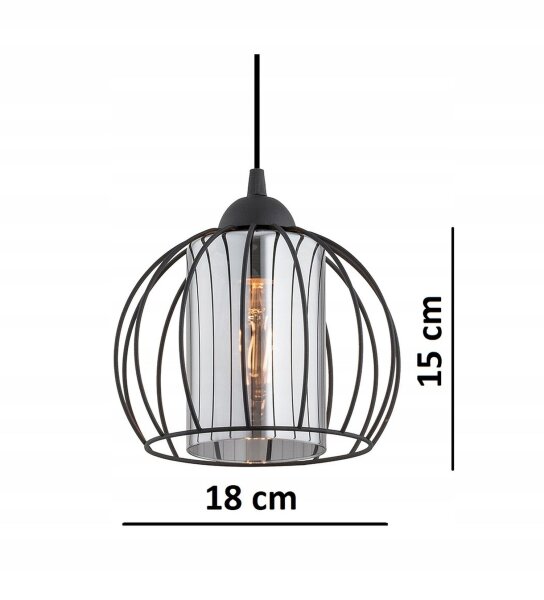 Pendelleuchte Glas Draht Schwarz E27 L:40 cm 2-flammig