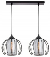 Pendelleuchte Glas Draht Schwarz E27 L:40 cm 2-flammig