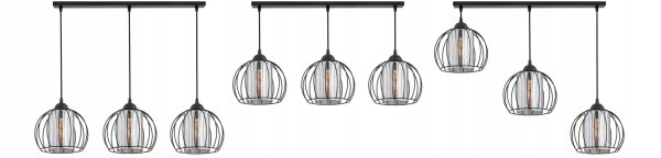 Pendelleuchte 3-flammig Glas Schwarz E27 L:70 cm Modern