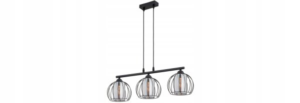 Pendelleuchte Glas Schwarz 3-flammig E27 L:70 cm Metall