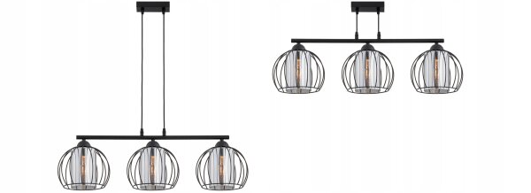 Pendelleuchte Glas Schwarz 3-flammig E27 L:70 cm Metall