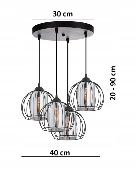 Pendelleuchte 3-flammig Glas Metall E27 Ø40 cm Schwarz