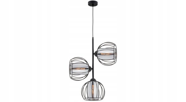 Pendelleuchte 3-flammig Glas Metall Schwarz E27 L:18 cm