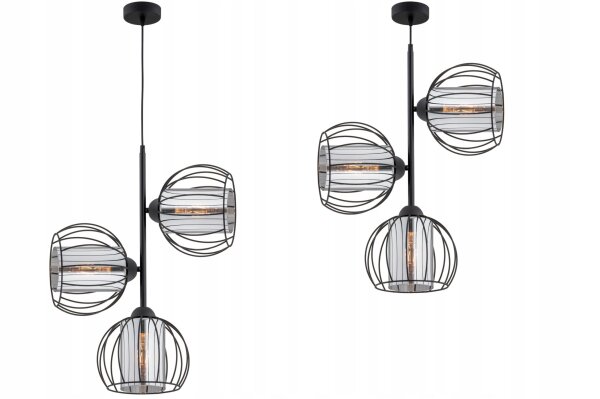 Pendelleuchte 3-flammig Glas Metall Schwarz E27 L:18 cm