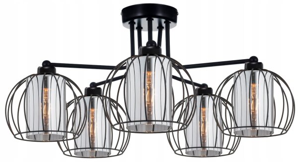 Deckenleuchte 5-flammig Schwarz Glas Metall E27 B:70 cm