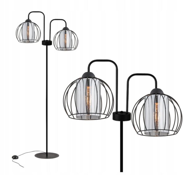 Stehleuchte 2-flammig Schwarz Metall Glas E27 150 cm