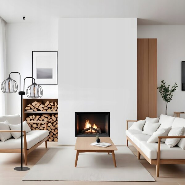 Stehleuchte 2-flammig Schwarz Metall Glas E27 150 cm
