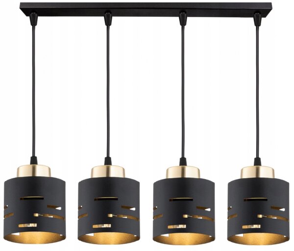 Pendelleuchte 4-flammig Schwarz Gold E27 L:70 cm Metall