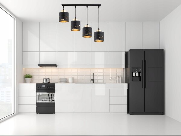Pendelleuchte 4-flammig Schwarz Gold E27 L:70 cm Metall