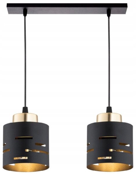 Pendelleuchte 2-flammig Schwarz Gold Metall E27 L:40 cm