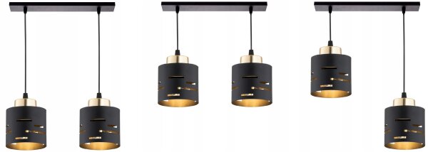 Pendelleuchte 2-flammig Schwarz Gold Metall E27 L:40 cm