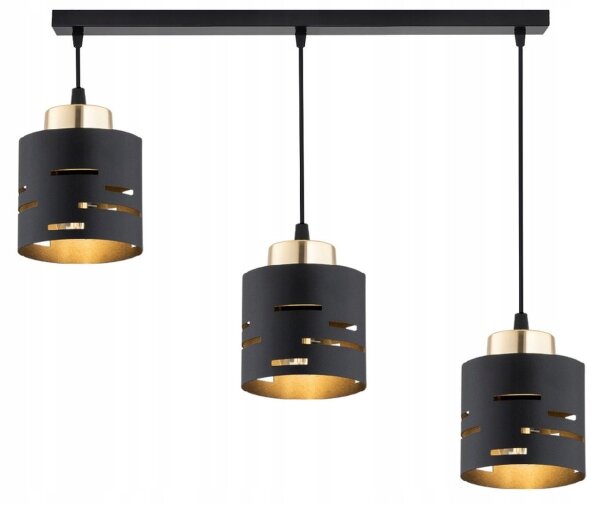 Pendelleuchte 3-flammig Metall Schwarz Gold E27 L:60 cm