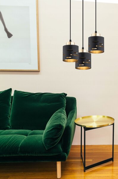 Hängelampe 3-flammig Schwarz Gold E27 B:30 cm rund