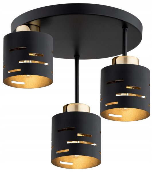 Deckenleuchte 3-flammig Schwarz Gold E27 B:30 cm Metall