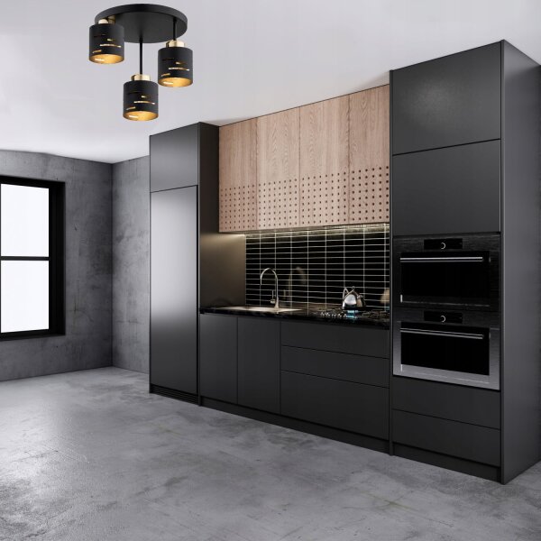 Deckenleuchte 3-flammig Schwarz Gold E27 B:30 cm Metall