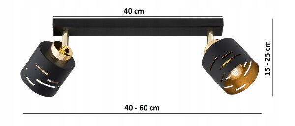 Deckenspot verstellbar Schwarz Gold Metall E27 L:40 cm