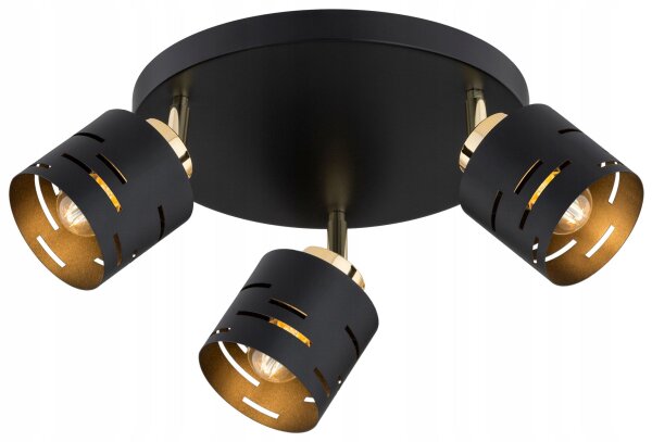 Deckenspot flexibel Schwarz Gold 3-flammig E27 B:30 cm