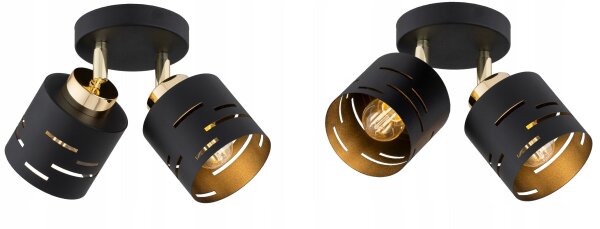 Deckenspot verstellbar Metall Schwarz Gold E27 L:15 cm