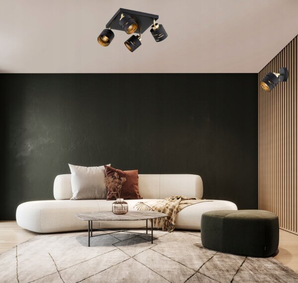 Deckenspot flexibel 4-flammig Schwarz Gold E27 L:30 cm