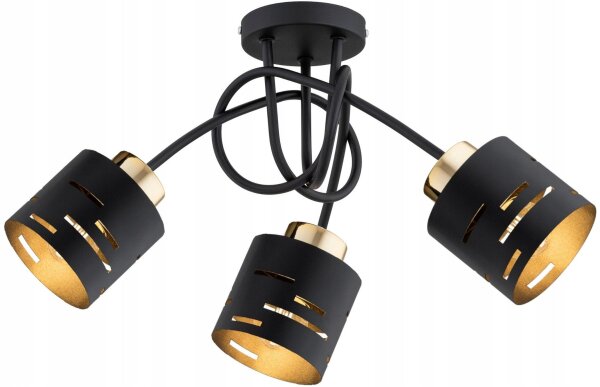 Deckenleuchte 3-flammig Metall Schwarz Gold E27 L:45 cm