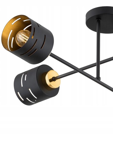 Deckenleuchte 4-flammig Metall Schwarz Gold E27 L:70 cm