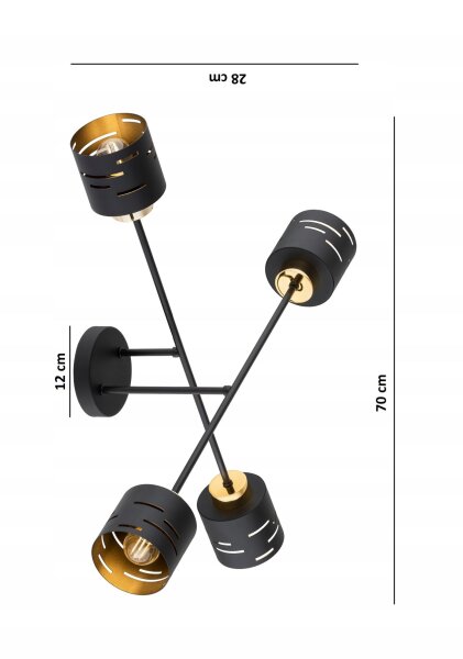 Deckenleuchte 4-flammig Metall Schwarz Gold E27 L:70 cm