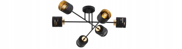 Deckenlampe 6-flammig Schwarz Gold E27 B:70 cm Modern
