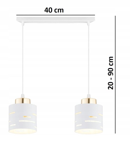 Pendelleuchte 2-flammig Metall Weiß Gold E27 L:40 cm