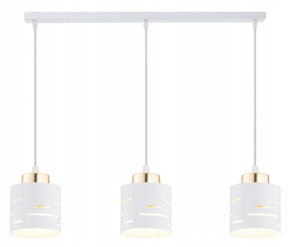 Pendelleuchte 3-flammig Weiß Gold E27 L:60 cm Metall