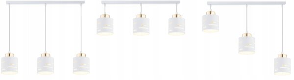 Pendelleuchte 3-flammig Weiß Gold E27 L:60 cm Metall