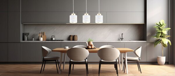 Pendelleuchte 3-flammig Weiß Gold E27 L:60 cm Metall