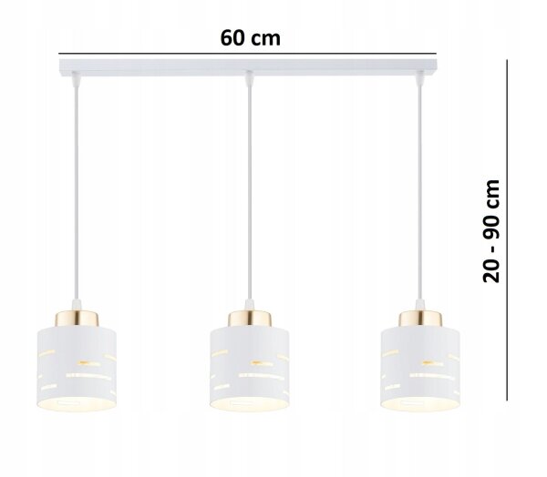 Pendelleuchte 3-flammig Weiß Gold E27 L:60 cm Metall