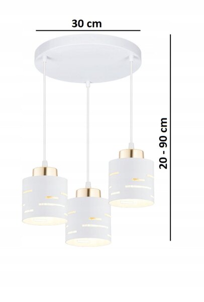 Pendelleuchte 3-flammig Weiß Gold E27 B:30 cm Modern