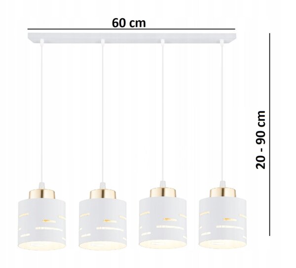 Pendelleuchte 4-flammig Metall Weiß Gold E27 L:60 cm