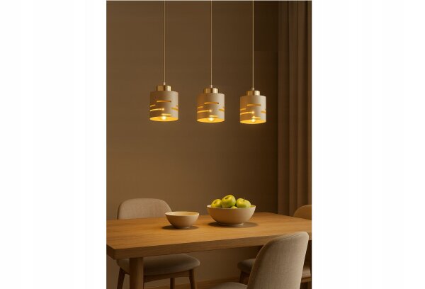 Pendelleuchte Metall Beige Gold 3-flammig E27 L:60 cm