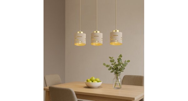 Pendelleuchte Metall Beige Gold 3-flammig E27 L:60 cm