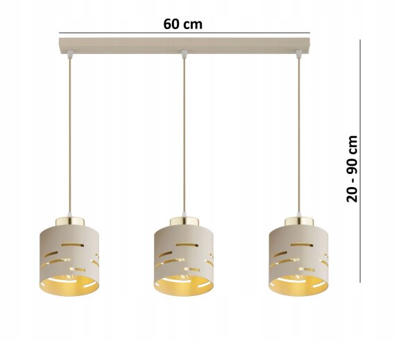 Pendelleuchte Metall Beige Gold 3-flammig E27 L:60 cm