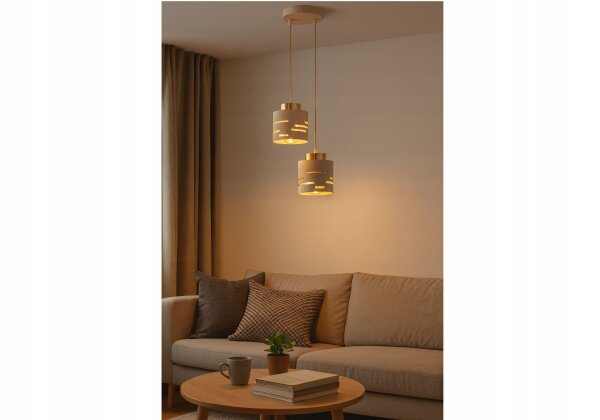 Pendelleuchte 2-flammig Beige Gold Metall E27 B:12 cm