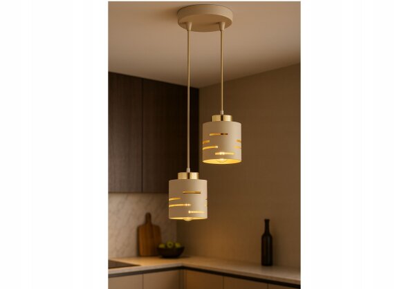 Pendelleuchte 2-flammig Beige Gold Metall E27 B:12 cm