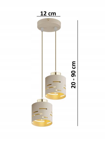 Pendelleuchte 2-flammig Beige Gold Metall E27 B:12 cm