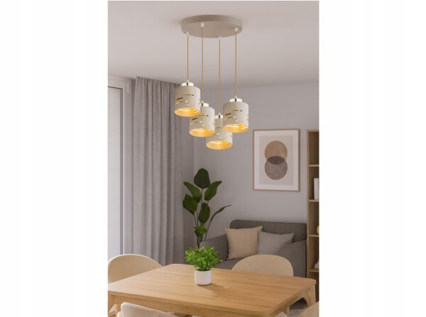 Pendelleuchte 4-flammig Metall Beige Gold E27 B:30 cm