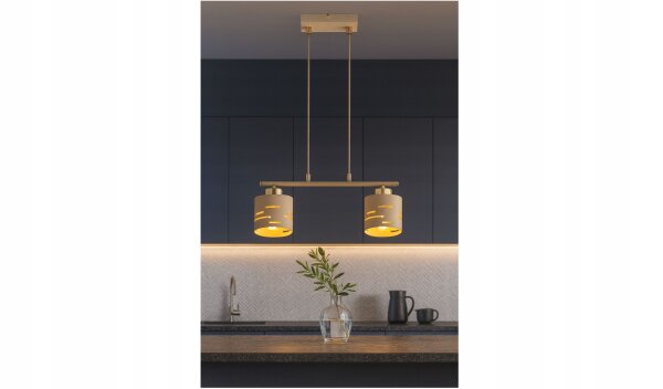 Pendelleuchte Metall Beige Gold 2-flammig E27 L:40 cm