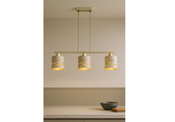 Pendelleuchte Beige Gold Metall E27 L:60 cm 3-flammig