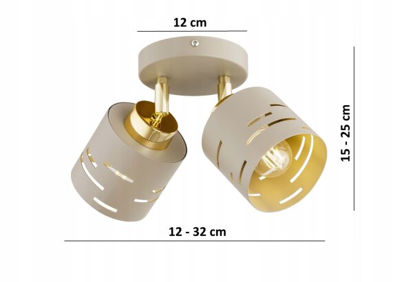 Deckenspot schwenkbar 2-flammig E27 L:32 cm Beige Gold