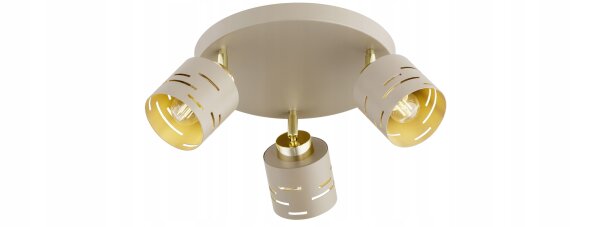Deckenspot verstellbar 3-flammig Beige Gold E27 Ø30 cm