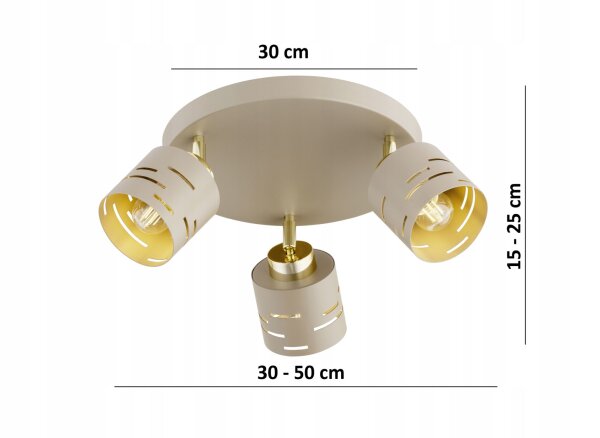 Deckenspot verstellbar 3-flammig Beige Gold E27 Ø30 cm