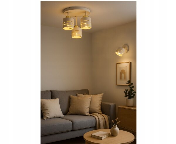 Deckenleuchte 3-flammig Beige Gold E27 Ø30 cm Modern