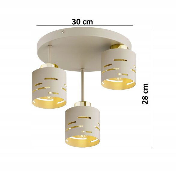 Deckenleuchte 3-flammig Beige Gold E27 Ø30 cm Modern